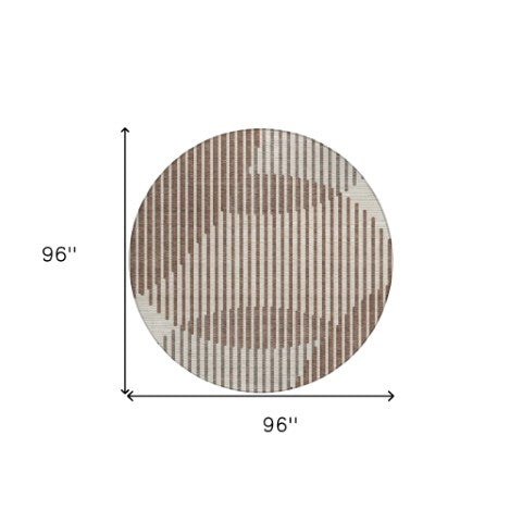 Homeroots 3' Beige And Ivory Geometric Washable Rug - Perfect For Indoor And Outdoor Spaces, Stylish & Durable 8' Round Polyester 597609