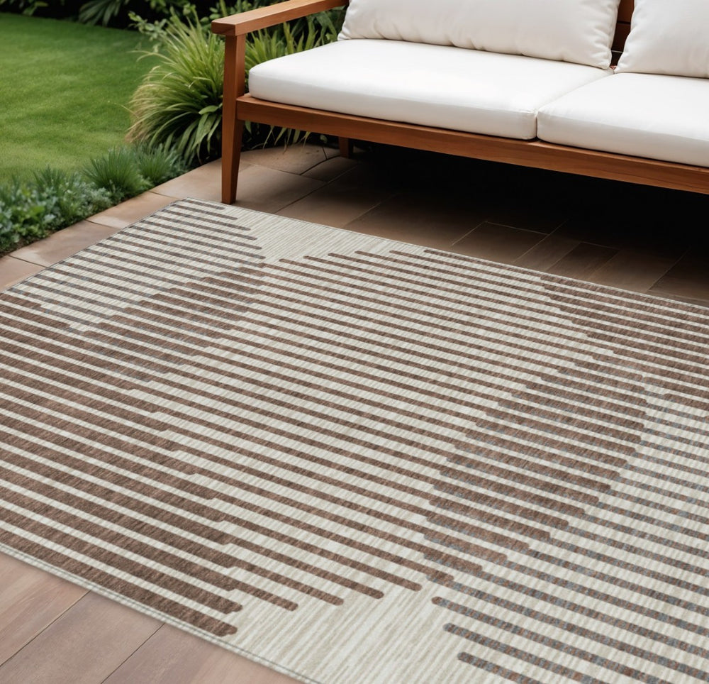 HomeRoots 9' Geometric Washable Area Rug - Stylish Brown & Beige Design for Indoor/Outdoor Comfort & Durability 597611