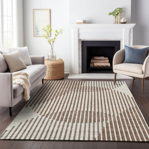Homeroots 3' Beige And Ivory Geometric Washable Rug - Perfect For Indoor And Outdoor Spaces, Stylish & Durable 9' X 12' Polyester 597611