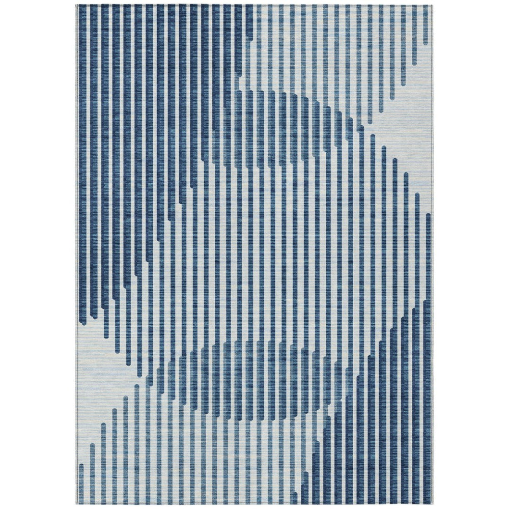 HomeRoots 5' Stylish Blue and Ivory Geometric Area Rug for Indoor and Outdoor Spaces - Machine Washable & Durable 5' X 8' 597614