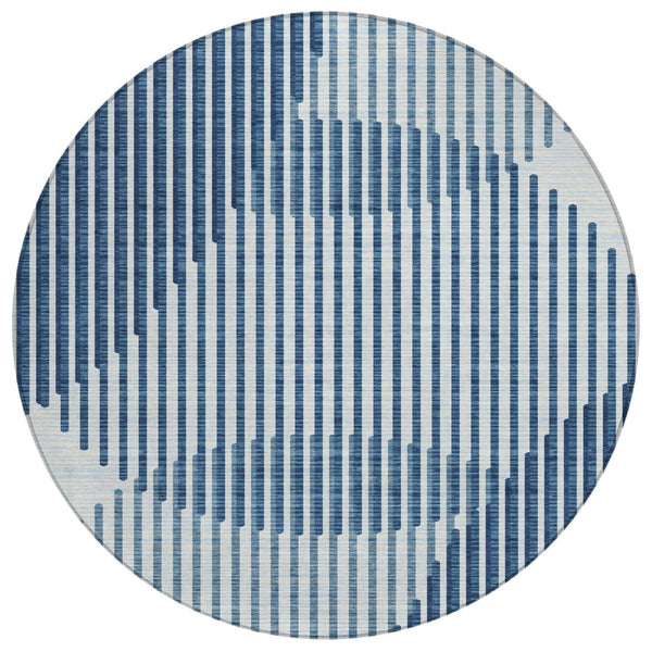 HomeRoots 5' Stylish Blue and Ivory Geometric Area Rug for Indoor and Outdoor Spaces - Machine Washable & Durable 8' Round 597615