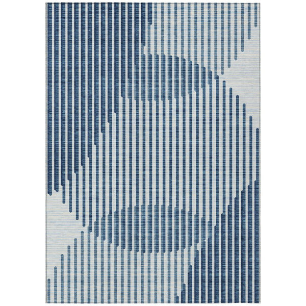 HomeRoots 9' X 12' Blue and Ivory Geometric Indoor Outdoor Area Rug – Stylish, Durable, Washable, Versatile Design 597617