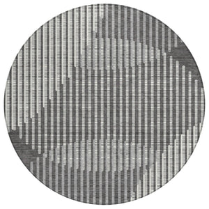 HomeRoots 5' Charcoal and Ivory Geometric Rug – Durable, Washable Design for Indoor and Outdoor Spaces 8' Round 597621