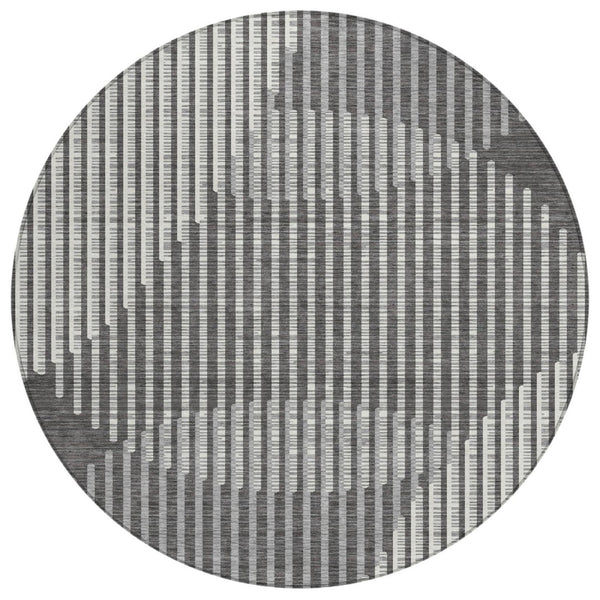 HomeRoots 5' Charcoal and Ivory Geometric Rug – Durable, Washable Design for Indoor and Outdoor Spaces 8' Round 597621