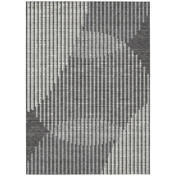 HomeRoots 5' Charcoal and Ivory Geometric Rug – Durable, Washable Design for Indoor and Outdoor Spaces 8' X 10' 597622