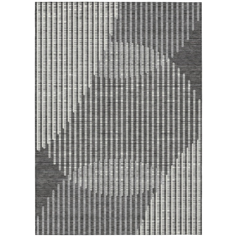 HomeRoots 5' Charcoal and Ivory Geometric Rug – Durable, Washable Design for Indoor and Outdoor Spaces 10' X 14' 597624