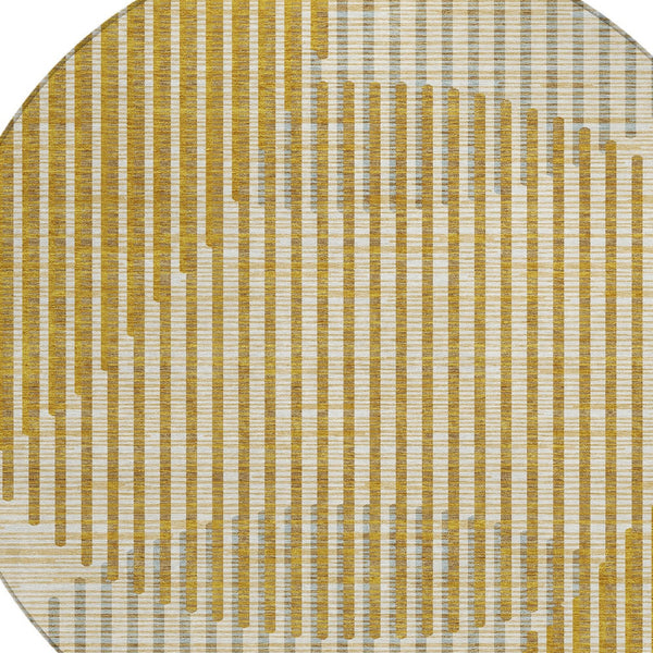 Homeroots 3' Beige And Ivory Geometric Washable Rug - Perfect For Indoor And Outdoor Spaces, Stylish & Durable 8' Round Polyester 597633