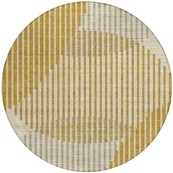Homeroots 3' Beige And Ivory Geometric Washable Rug - Perfect For Indoor And Outdoor Spaces, Stylish & Durable 8' Round Polyester 597633