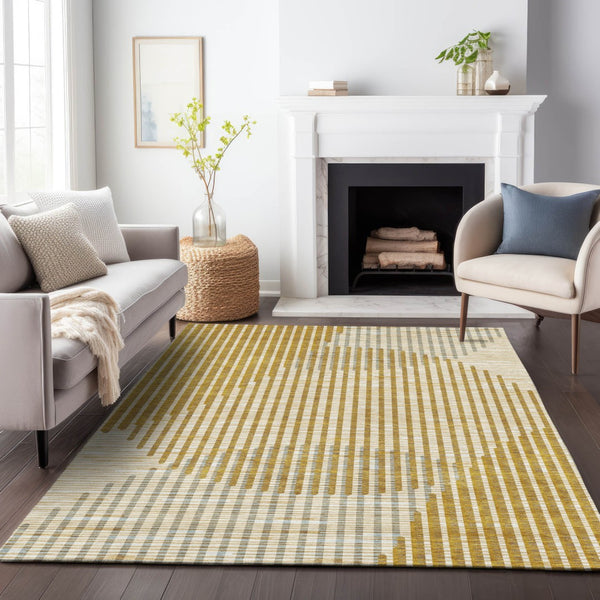 Homeroots 3' Beige And Ivory Geometric Washable Rug - Perfect For Indoor And Outdoor Spaces, Stylish & Durable 9' X 12' Polyester 597635
