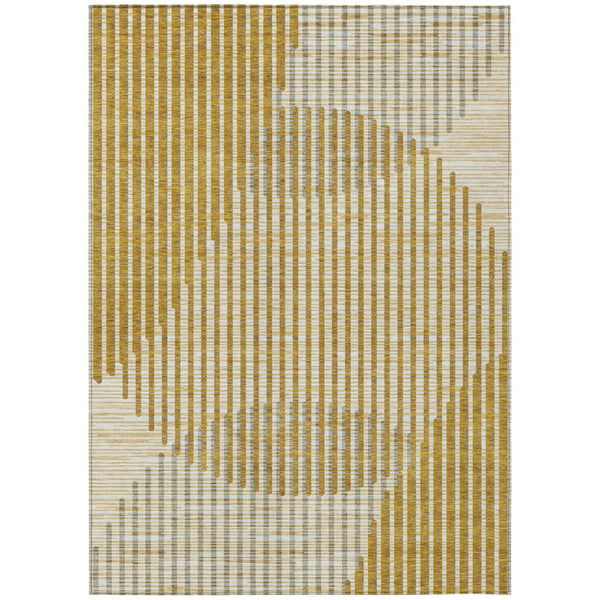 HomeRoots 5' Gold and Beige Geometric Area Rug - Stylish, Washable, Indoor/Outdoor Design for Any Space 10' X 14' 597636