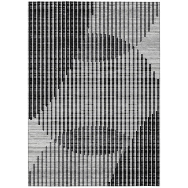 HomeRoots 5' Transform Your Space with a Stylish Gray and Black Geometric Washable Indoor-Outdoor Area Rug 5' X 8' 597638