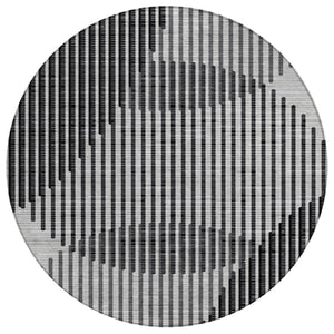 HomeRoots 5' Transform Your Space with a Stylish Gray and Black Geometric Washable Indoor-Outdoor Area Rug 8' Round 597639