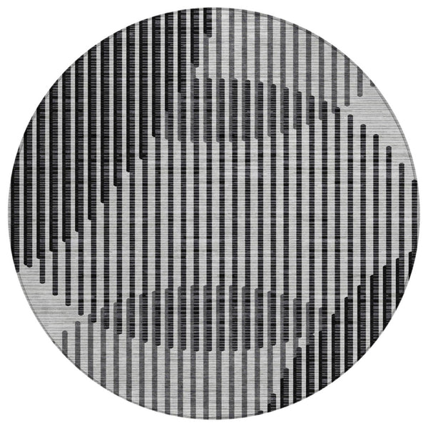 HomeRoots 5' Transform Your Space with a Stylish Gray and Black Geometric Washable Indoor-Outdoor Area Rug 8' Round 597639
