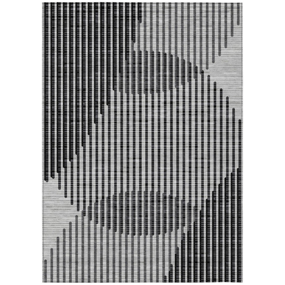 HomeRoots 9' X 12' Gray and Black Geometric Area Rug – Durable, Washable, Stylish for Indoor & Outdoor Spaces 597641