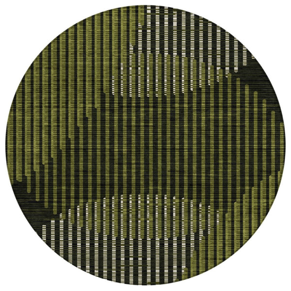 HomeRoots 5' Modern Olive Green and Black Geometric Washable Rug for Stylish Indoor and Outdoor Spaces 8' Round 597645
