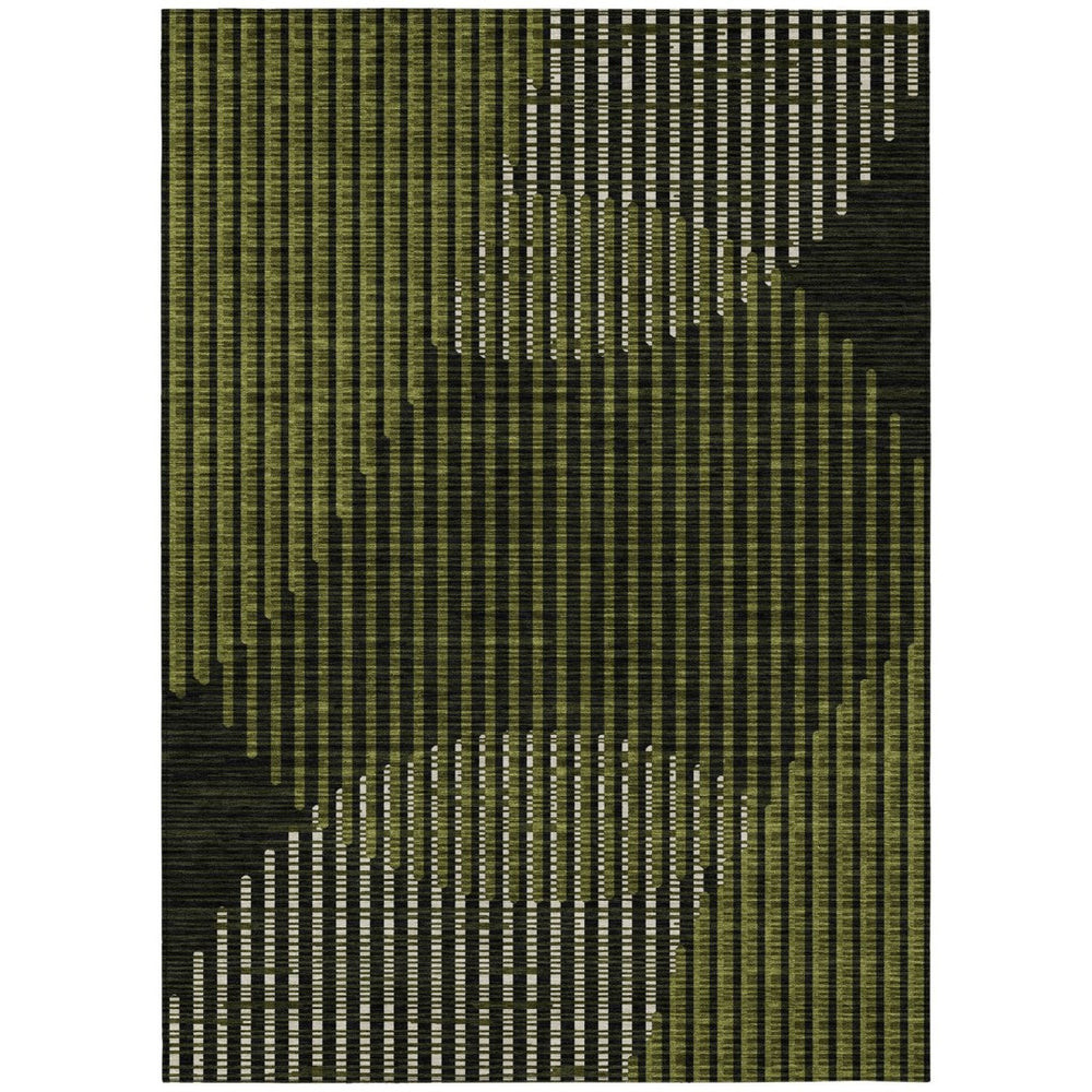 HomeRoots 9' X 12' Olive Green & Black Geometric Rug - Stylish, Durable, Washable for Indoor & Outdoor Spaces 597647