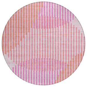 HomeRoots 5' Contemporary Pink Copper Ivory Geometric Area Rug – Durable, Washable, Stylish for Indoors/Outdoors 8' Round 597651