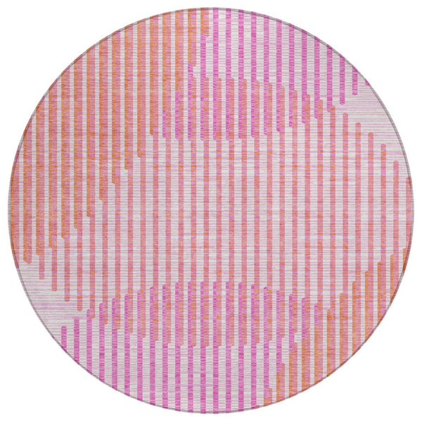 HomeRoots 5' Contemporary Pink Copper Ivory Geometric Area Rug – Durable, Washable, Stylish for Indoors/Outdoors 8' Round 597651