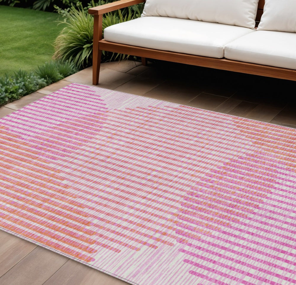 HomeRoots 5' Contemporary Pink Copper Ivory Geometric Area Rug – Durable, Washable, Stylish for Indoors/Outdoors 10' X 14' 597654