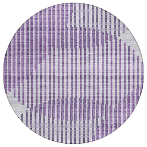 HomeRoots 5' Stylish Purple Gray Ivory Geometric Washable Area Rug for Indoor and Outdoor Spaces, Durable Design 8' Round 597657