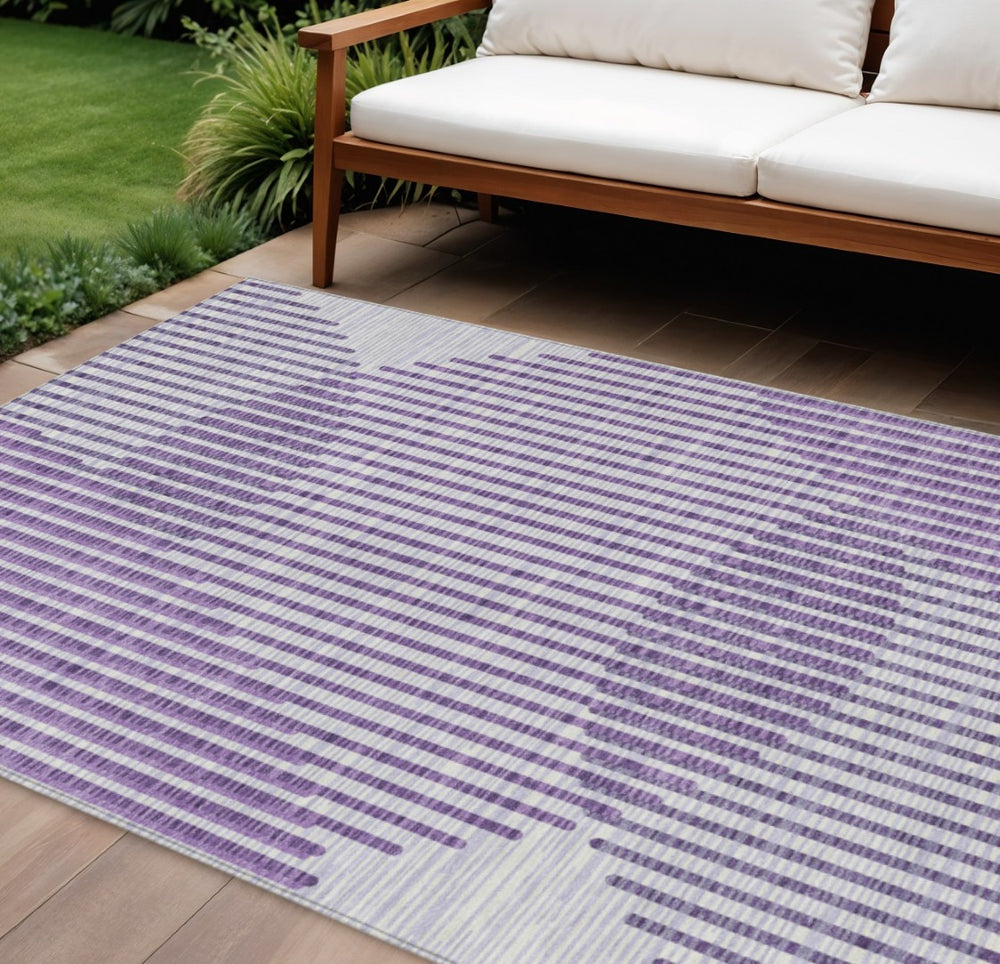 HomeRoots 9' X 12' Geometric Purple Gray Ivory Washable Area Rug for Indoor Outdoor Spaces, Durable & Stylish 597659