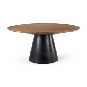 HomeRoots 63" Modern Round Solid Wood and Metal Pedestal Dining Table - Stylish, Durable, Seats 4 Comfortably 597661