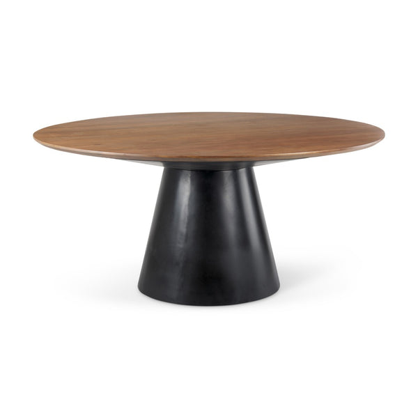 HomeRoots 63" Modern Round Solid Wood and Metal Pedestal Dining Table - Stylish, Durable, Seats 4 Comfortably 597661