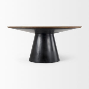 HomeRoots 63" Modern Round Solid Wood and Metal Pedestal Dining Table - Stylish, Durable, Seats 4 Comfortably 597661