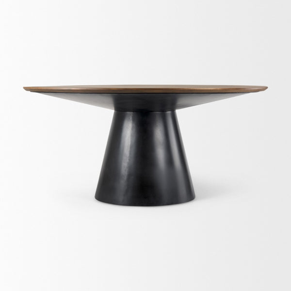 HomeRoots 63" Modern Round Solid Wood and Metal Pedestal Dining Table - Stylish, Durable, Seats 4 Comfortably 597661