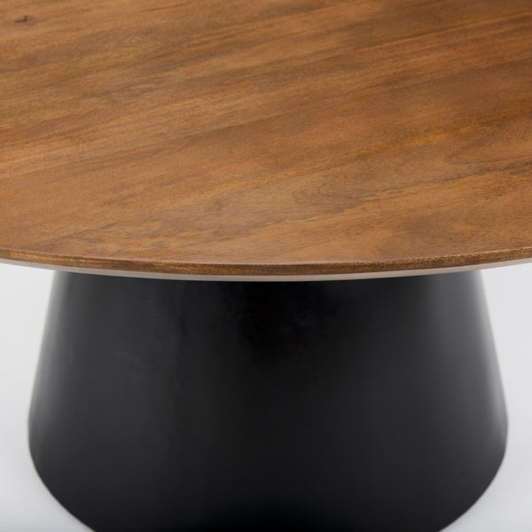 HomeRoots 63" Modern Round Solid Wood and Metal Pedestal Dining Table - Stylish, Durable, Seats 4 Comfortably 597661