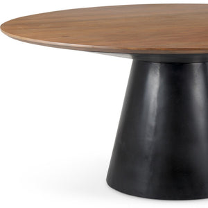 HomeRoots 63" Modern Round Solid Wood and Metal Pedestal Dining Table - Stylish, Durable, Seats 4 Comfortably 597661