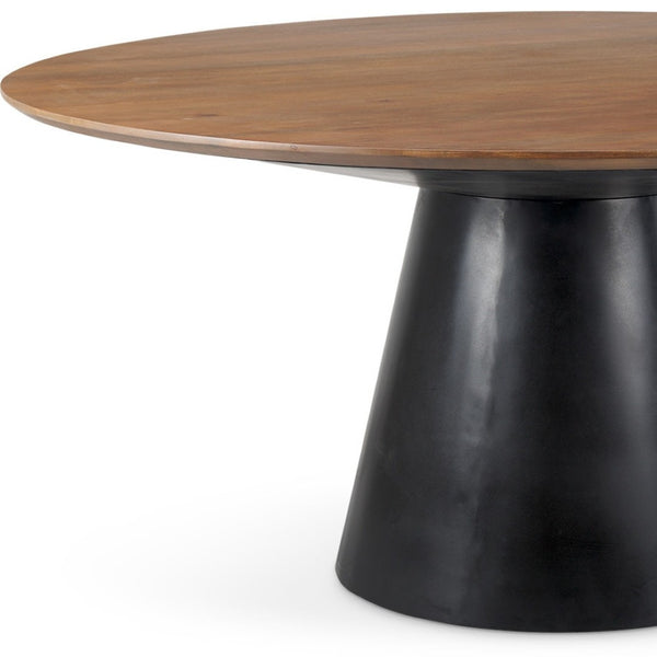 HomeRoots 63" Modern Round Solid Wood and Metal Pedestal Dining Table - Stylish, Durable, Seats 4 Comfortably 597661