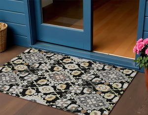 Homeroots 3' Stylish Black Gray Brown Oriental Washable Area Rug For Indoor Outdoor Comfort And Durability 3' X 5' Polyester 597662