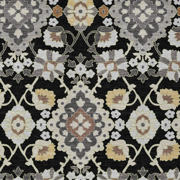 Homeroots 3' Stylish Black Gray Brown Oriental Washable Area Rug For Indoor Outdoor Comfort And Durability 3' X 5' Polyester 597662