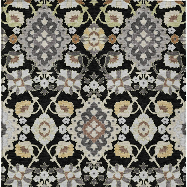 Homeroots 3' Stylish Black Gray Brown Oriental Washable Area Rug For Indoor Outdoor Comfort And Durability 5' X 8' Polyester 597663