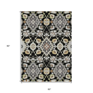 Homeroots 3' Stylish Black Gray Brown Oriental Washable Area Rug For Indoor Outdoor Comfort And Durability 5' X 8' Polyester 597663