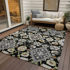 Homeroots 3' Stylish Black Gray Brown Oriental Washable Area Rug For Indoor Outdoor Comfort And Durability 5' X 8' Polyester 597663