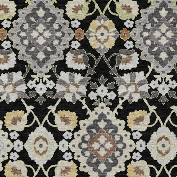 Homeroots 3' Stylish Black Gray Brown Oriental Washable Area Rug For Indoor Outdoor Comfort And Durability 5' X 8' Polyester 597663