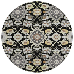 HomeRoots 5' Stylish Black Gray and Brown Oriental Rug - Durable, Washable for Indoor & Outdoor Living Spaces 8' Round 597664
