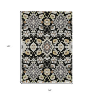 Homeroots 3' Stylish Black Gray Brown Oriental Washable Area Rug For Indoor Outdoor Comfort And Durability 8' X 10' Polyester 597665