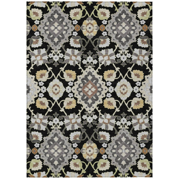 HomeRoots 5' Stylish Black Gray and Brown Oriental Rug - Durable, Washable for Indoor & Outdoor Living Spaces 8' X 10' 597665