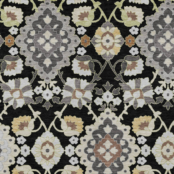 Homeroots 3' Stylish Black Gray Brown Oriental Washable Area Rug For Indoor Outdoor Comfort And Durability 8' X 10' Polyester 597665