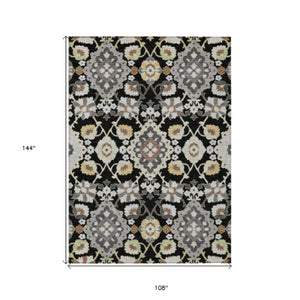 Homeroots 3' Stylish Black Gray Brown Oriental Washable Area Rug For Indoor Outdoor Comfort And Durability 9' X 12' Polyester 597666