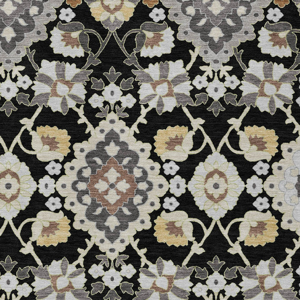 Homeroots 3' Stylish Black Gray Brown Oriental Washable Area Rug For Indoor Outdoor Comfort And Durability 9' X 12' Polyester 597666