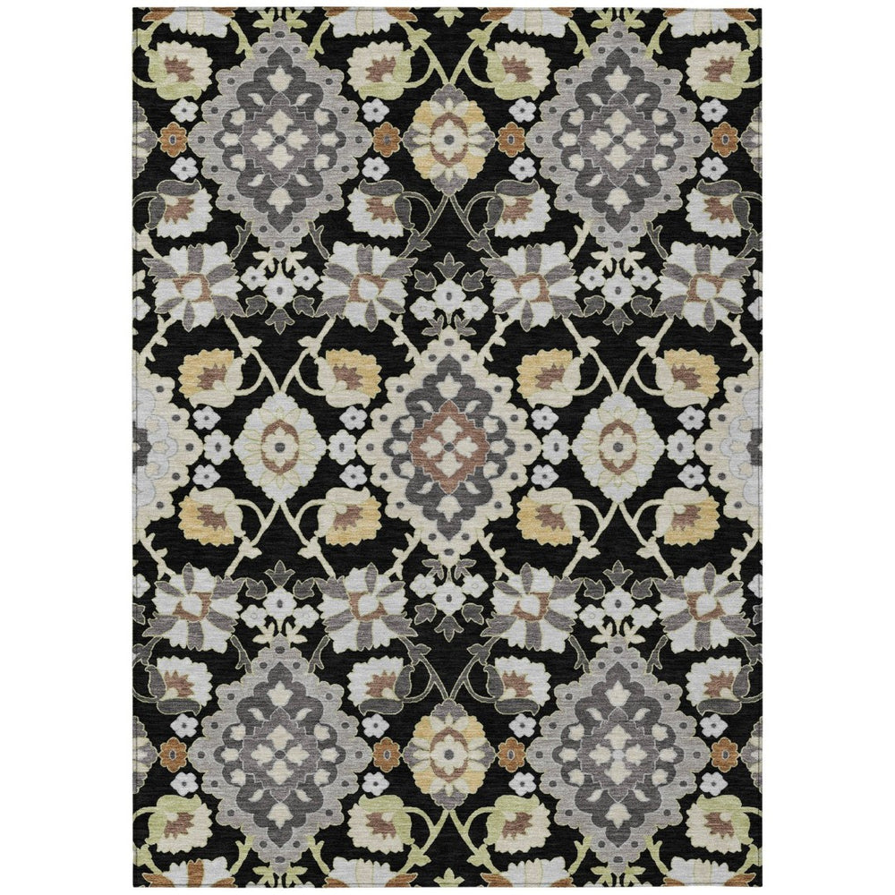 HomeRoots 5' Stylish Black Gray and Brown Oriental Rug - Durable, Washable for Indoor & Outdoor Living Spaces 10' X 14' 597667