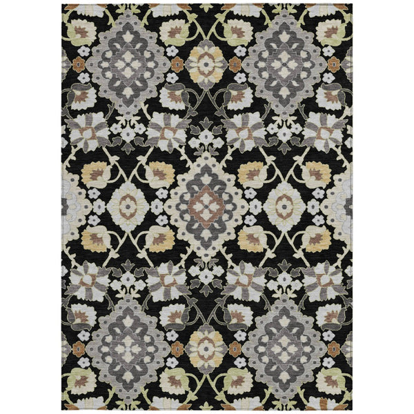 Homeroots 3' Stylish Black Gray Brown Oriental Washable Area Rug For Indoor Outdoor Comfort And Durability 10' X 14' Polyester 597667