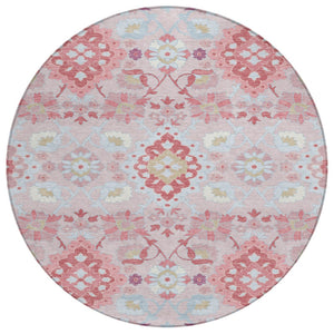 HomeRoots 5' Stylish Blush Sky Blue and Brown Oriental Indoor-Outdoor Area Rug for Timeless Comfort & Durability 8' Round 597670