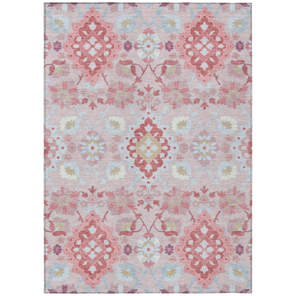 HomeRoots 5' Stylish Blush Sky Blue and Brown Oriental Indoor-Outdoor Area Rug for Timeless Comfort & Durability 8' X 10' 597671