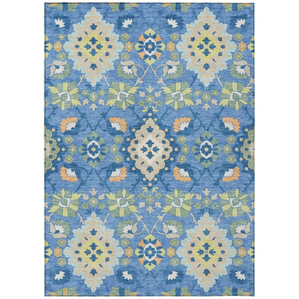 HomeRoots 5' Vibrant Blue Green and Orange Oriental Area Rug - Washable, Durable, Indoor/Outdoor Comfort 5' X 8' 597675