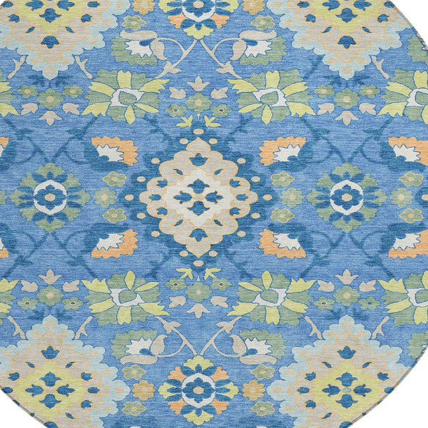 Homeroots 3' Stylish Black Gray Brown Oriental Washable Area Rug For Indoor Outdoor Comfort And Durability 8' Round Polyester 597676